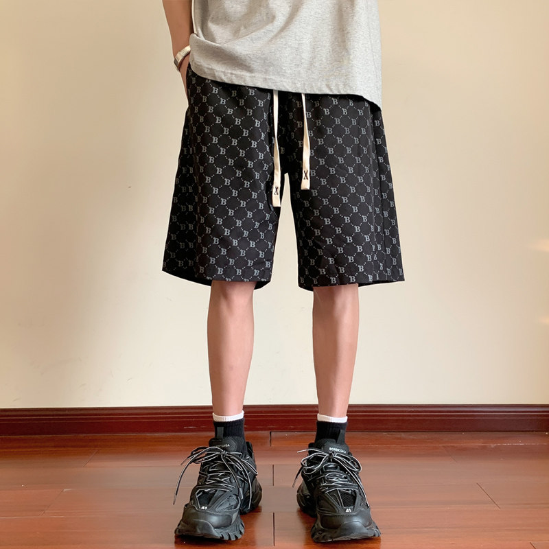休闲短裤男款夏季B字母满印直筒五分裤子潮牌-DK701-P30深灰,男装休闲裤,星座307-3(原516-1)