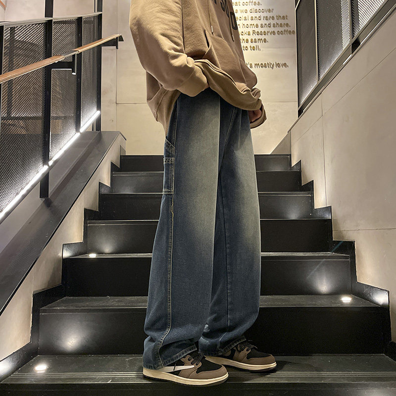 美式复古高街牛仔裤男潮牌水洗做旧宽松直筒休闲裤子-5099-P45蓝,男装牛仔裤,星座307-3(原516-1)