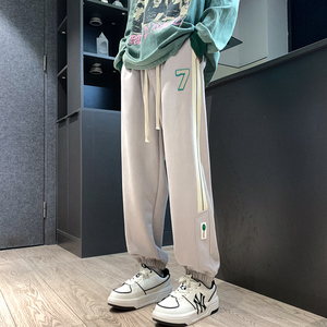 美式工装裤束脚裤男春夏季哈伦裤子男宽松大码休闲裤-K660-P48黑图片
