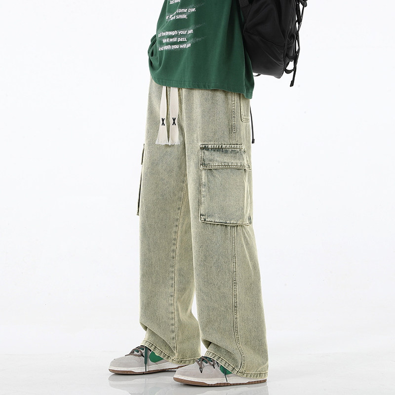 水洗复古高街工装牛仔裤男秋季美式vibe直筒长裤潮-BK801-P48泥黄,男装牛仔裤,星座307-3(原516-1)