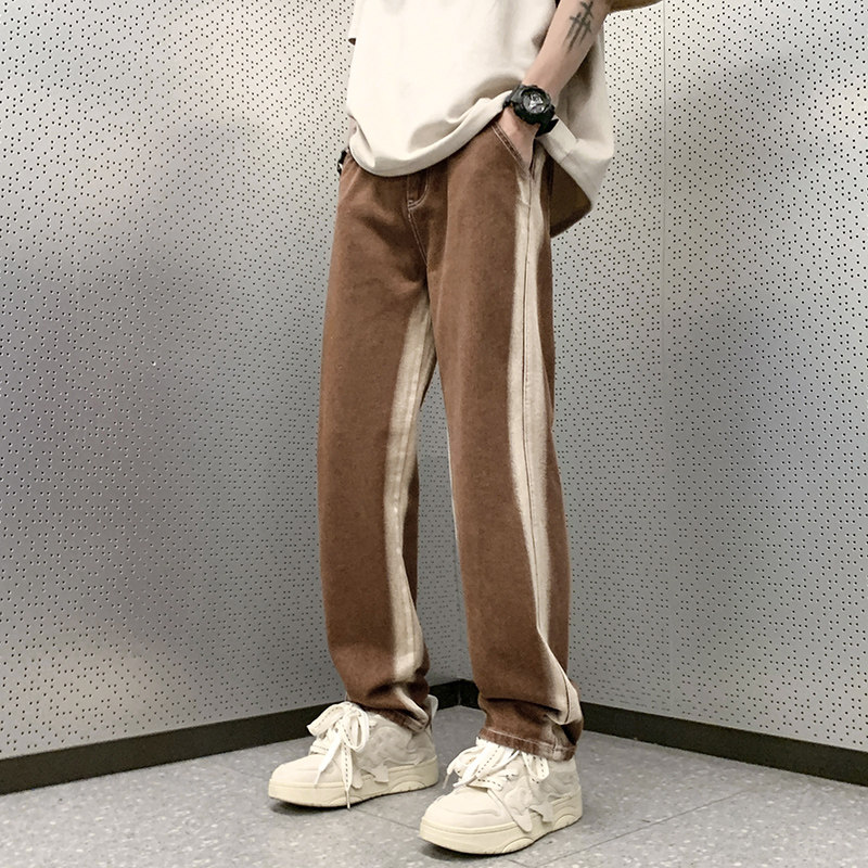 水洗牛仔裤男秋ins潮牌直筒裤美式高街修身微喇裤-BK305-P45浅蓝,男装牛仔裤,星座307-3(原516-1)