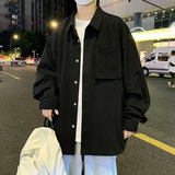 长袖衬衫男秋季高级感痞帅衬衣潮ins港风外套设计感-CS615-P45黑，男装衬衫，星座307-3(原516-1)