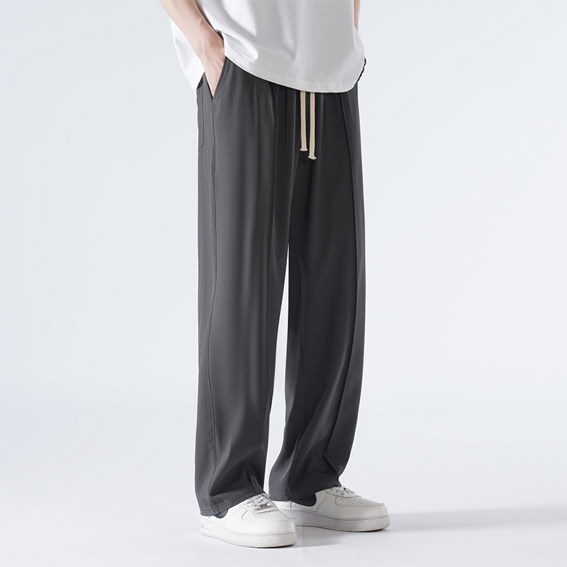 冰丝裤子男夏宽松运动阔腿垂感直筒裤黑色西裤长裤-K822-P35浅灰,男装休闲裤,星座307-3(原516-1)
