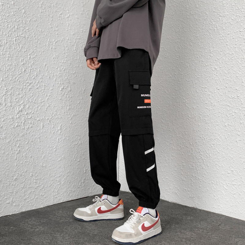 工装裤男潮ins束脚港风春秋宽松男士哈伦束脚休闲裤-K255-P35军绿,男装休闲裤,星座307-3(原516-1)