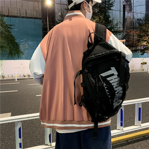 美式潮牌ins棒球服男秋季情侣宽松夹克衫休闲外套-JK817-P60粉色图片