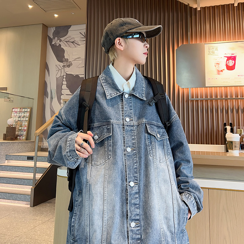 2024春季牛仔外套男港风宽松上衣服高街休闲夹克潮-J15-P68烟灰,男装夹克,星座307-3(原516-1)