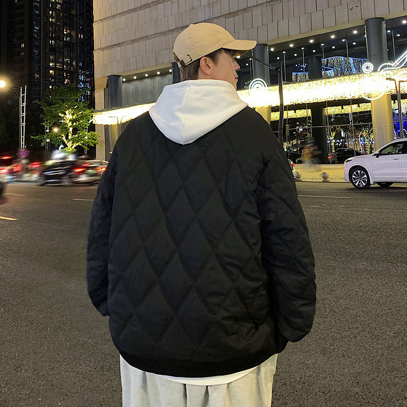 棉衣男设计感小众棉袄菱格棒球棉服oversize男女同款-M28-P85杏色,男装棉衣,星座307-3(原516-1)