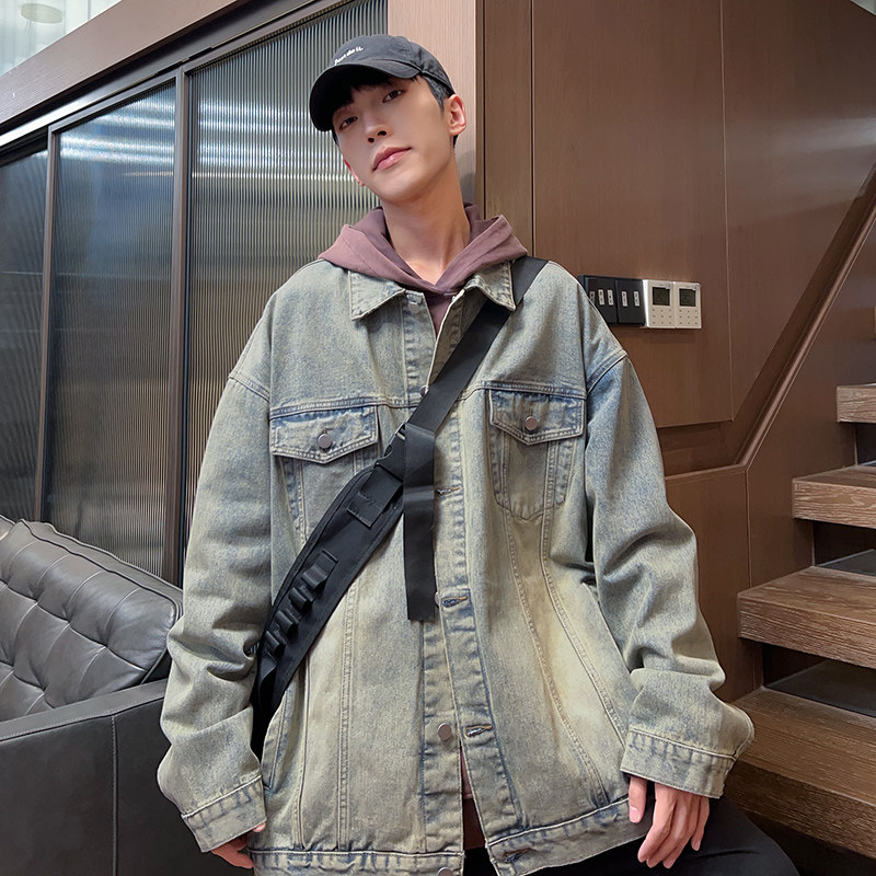 2024春季牛仔外套男港风宽松上衣服潮流韩版高街夹克潮-J15-P68蓝,男装夹克,星座307-3(原516-1)