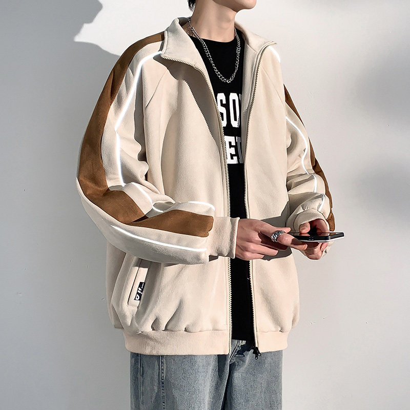 春季麂皮绒外套2023美式棒球服冲锋衣运动夹克男-JK8802-P70焦糖,男装夹克,星座307-3(原516-1)