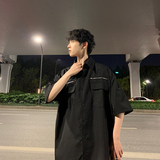 工装短袖衬衫男夏季小众设计感拉链宽松休闲高街衬衣-CS79-P40白，男装衬衫，星座307-3(原516-1)