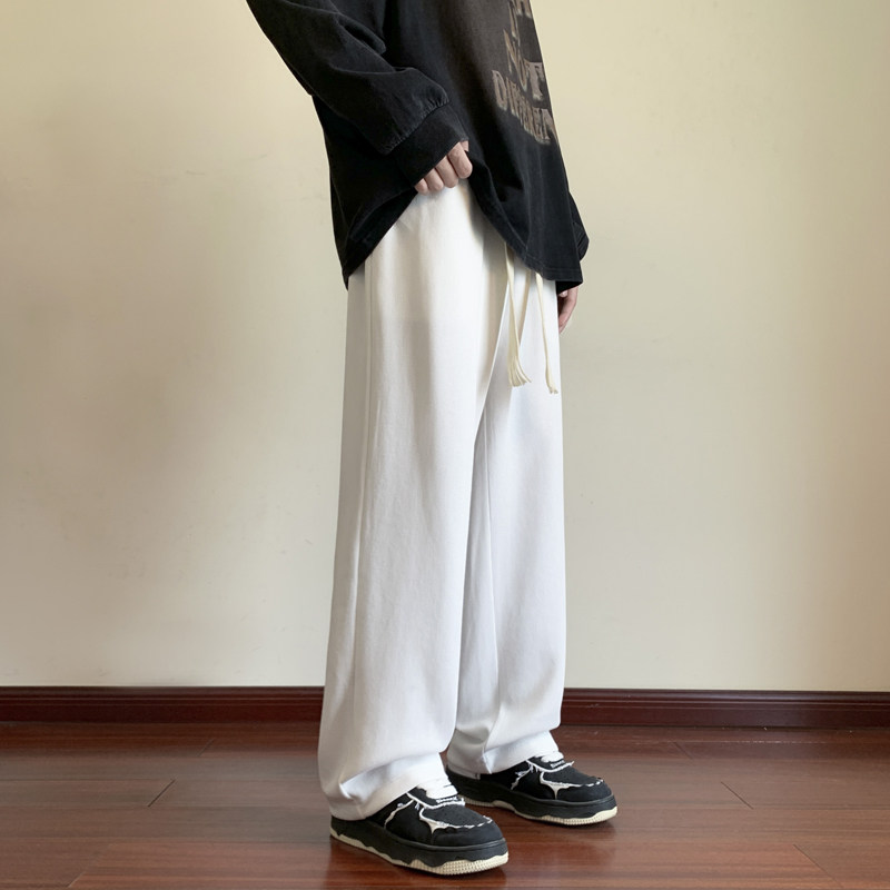 休闲裤男生2023秋季直筒卫裤宽松阔腿男士运动长裤潮-K331-P40白,男装休闲裤,星座307-3(原516-1)
