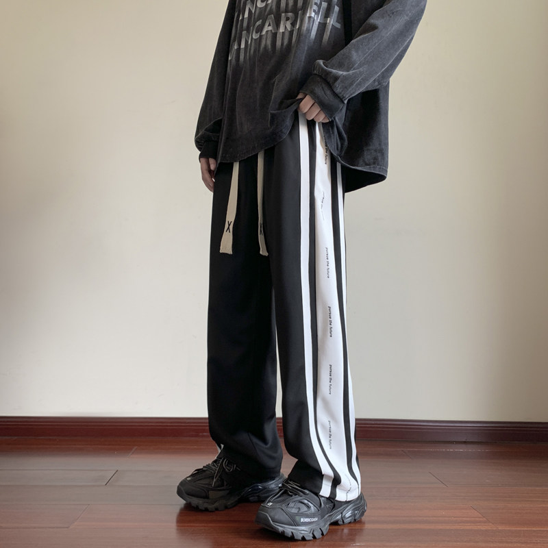条纹裤子男2024春夏季直筒垂感宽松运动裤阔腿休闲裤-K658-P45灰,男装休闲裤,星座307-3(原516-1)