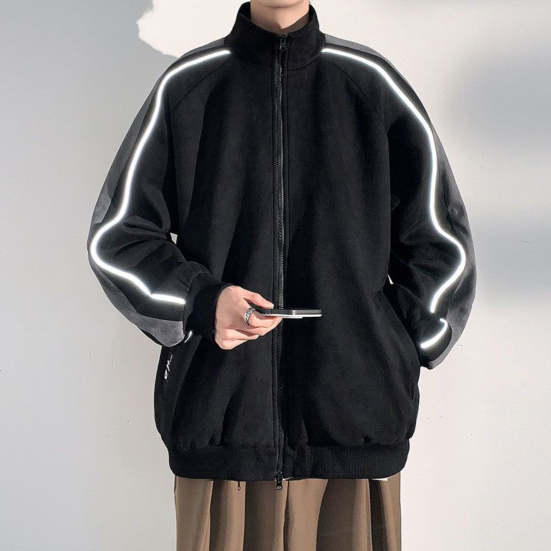 春季麂皮绒外套2023美式棒球服冲锋衣运动夹克男-JK8802-P70焦糖,男装夹克,星座307-3(原516-1)