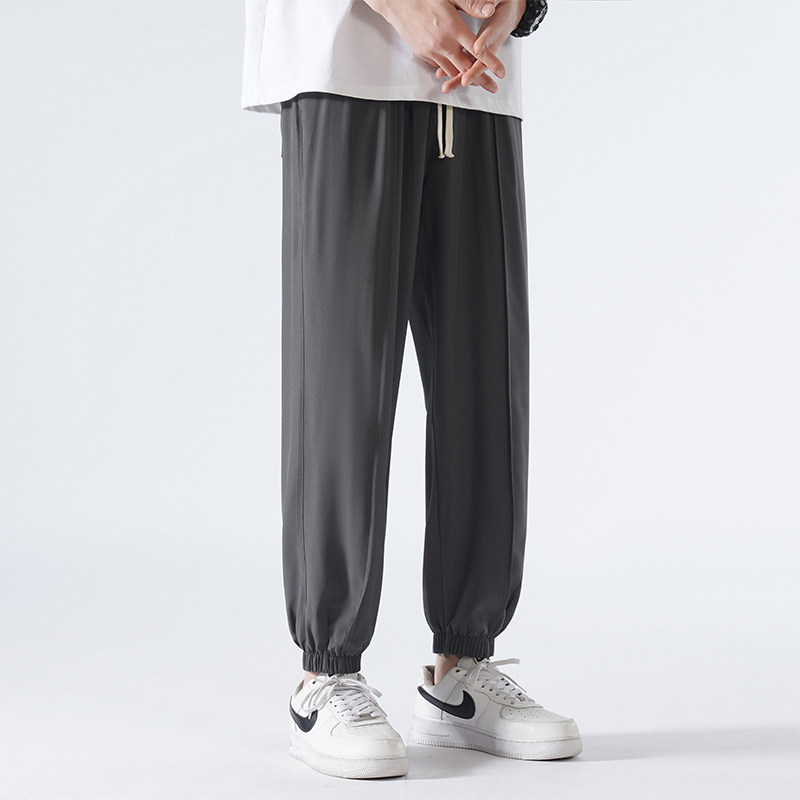 束脚裤男夏季宽松运动黑色九分冰丝裤子男生速干裤-K821-P35杏色,男装休闲裤,星座307-3(原516-1)