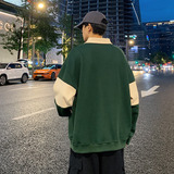 港风条纹翻领卫衣男23秋季宽松拼色polo衫长袖上衣-2386-咖啡P55，男装卫衣，星座307-3(原516-1)