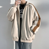 春季麂皮绒外套2023美式棒球服冲锋衣运动夹克男-JK8802-P70杏色，男装夹克，星座307-3(原516-1)