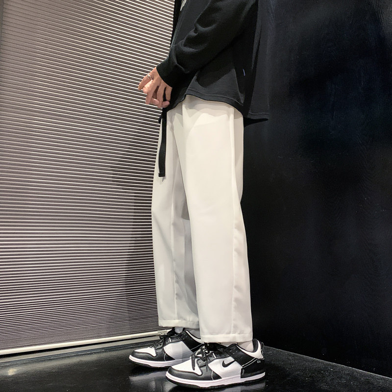 小西裤男九分秋季修身直筒休闲裤男高级垂感西装裤-K625-P48白图片