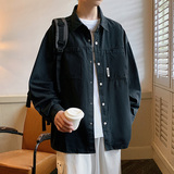 美式复古衬衫男2024秋季宽松cityboy休闲长袖衬衣-CS619-P68焦糖，男装衬衫，星座307-3(原516-1)