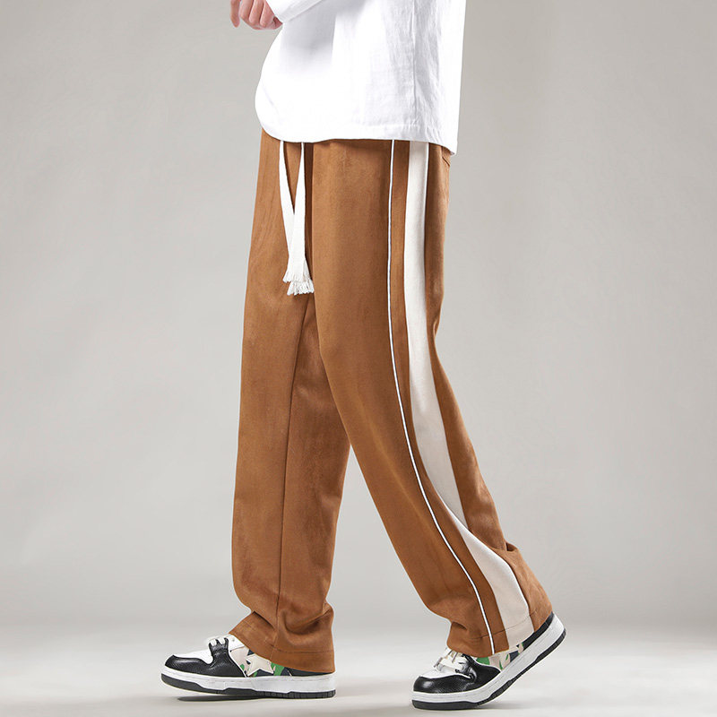 麂皮绒裤男春季日系垂感直筒运动裤宽松阔腿休闲裤-8802-P48杏色,男装休闲裤,星座307-3(原516-1)