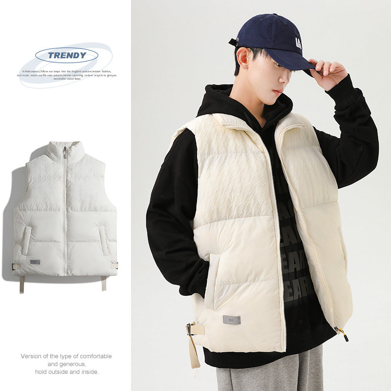 日系cityboy工装羽绒棉马甲冬季坎肩棉服休闲棉背心-8515-P70杏色图片