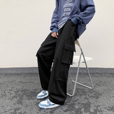 日系工装裤子男春季哈伦直筒抽绳潮牌百搭休闲长裤-K521-P40黑，男装休闲裤，星座307-3(原516-1)