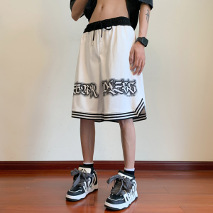 美式大码运动短裤男oversize宽松复古休闲五分裤潮-DK713-P38白色