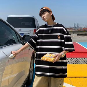 日系cityboy条纹短袖男设计感小众T恤夏季冰丝短袖-T017-P25白色图片