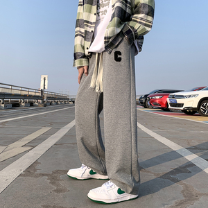 休闲裤男春秋季宽松直筒裤港风韩版高街拖地长裤-K331-P40-灰色图片