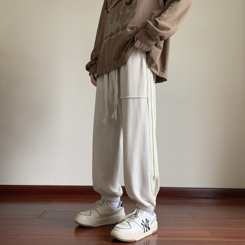 束脚运动卫裤男秋季美式oversize裤子设计感休闲裤-K666-P48卡其图片