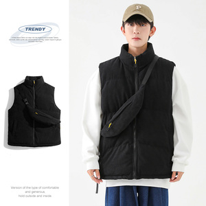 灯芯绒棉马甲男冬季日系复古加厚立领棉服情侣外套-8516-P68黑色图片