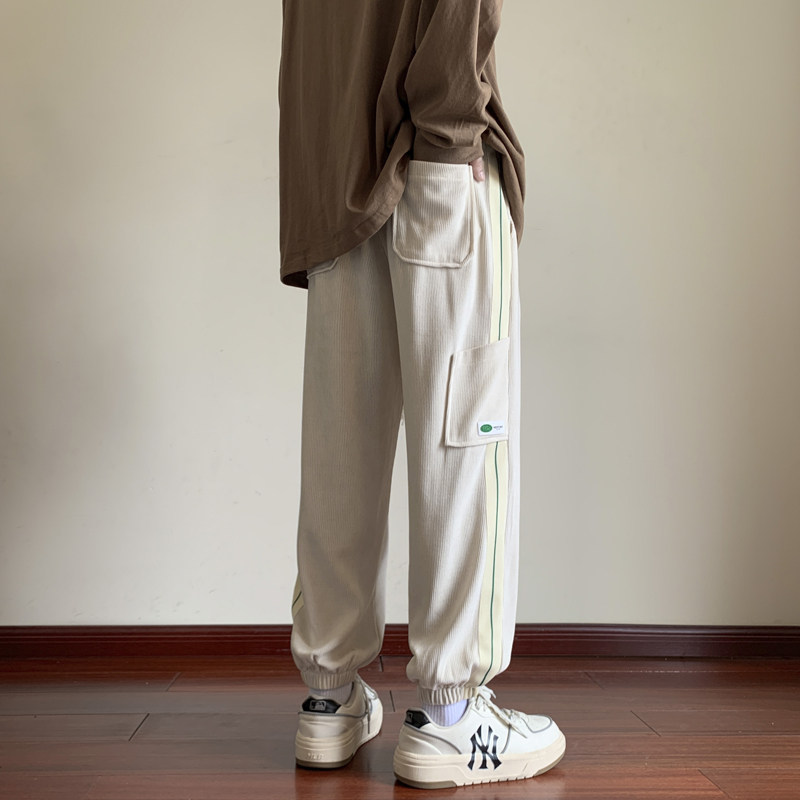 束脚运动卫裤男秋季美式oversize裤子设计感休闲裤-K666-P48卡其,男装休闲裤,星座307-3(原516-1)