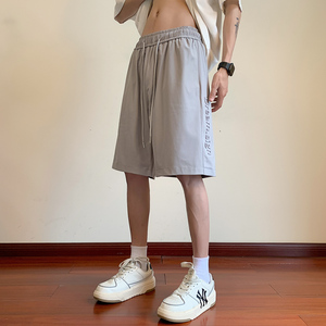 夏季ins钢印篮球短裤男宽松美式休闲运动五分裤男潮-DK710-P40黑图片
