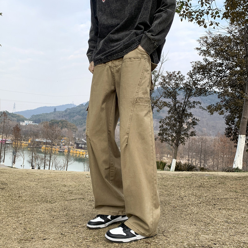 美式工装裤男直简春夏款多口袋潮牌纯棉复古休闲裤-K879-P58卡其,男装休闲裤,星座307-3(原516-1)