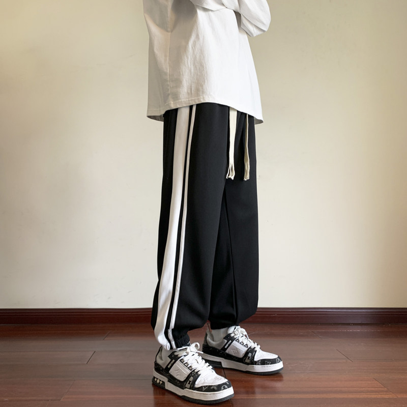 裤子男秋季宽松条纹束脚卫裤美式百搭休闲运动裤潮-K656-P45卡其,男装休闲裤,星座307-3(原516-1)