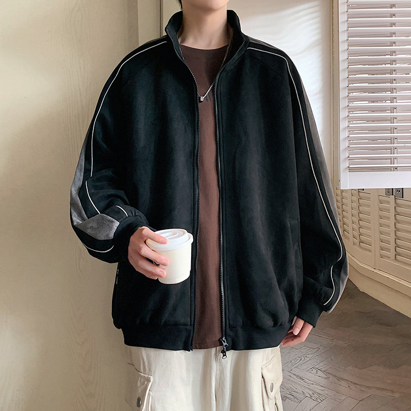 麂皮绒外套男秋季宽松痞帅男生棒球服美式潮牌夹克-JK8802-P65杏,男装夹克,星座307-3(原516-1)