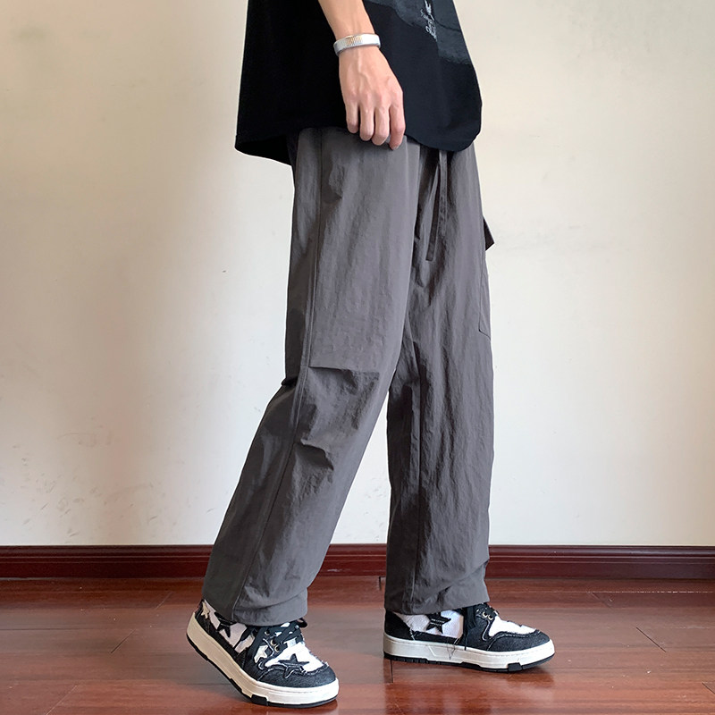 日系工装休闲裤男生2024春夏季宽松阔腿裤直筒长裤男-K859-P55灰,男装休闲裤,星座307-3(原516-1)