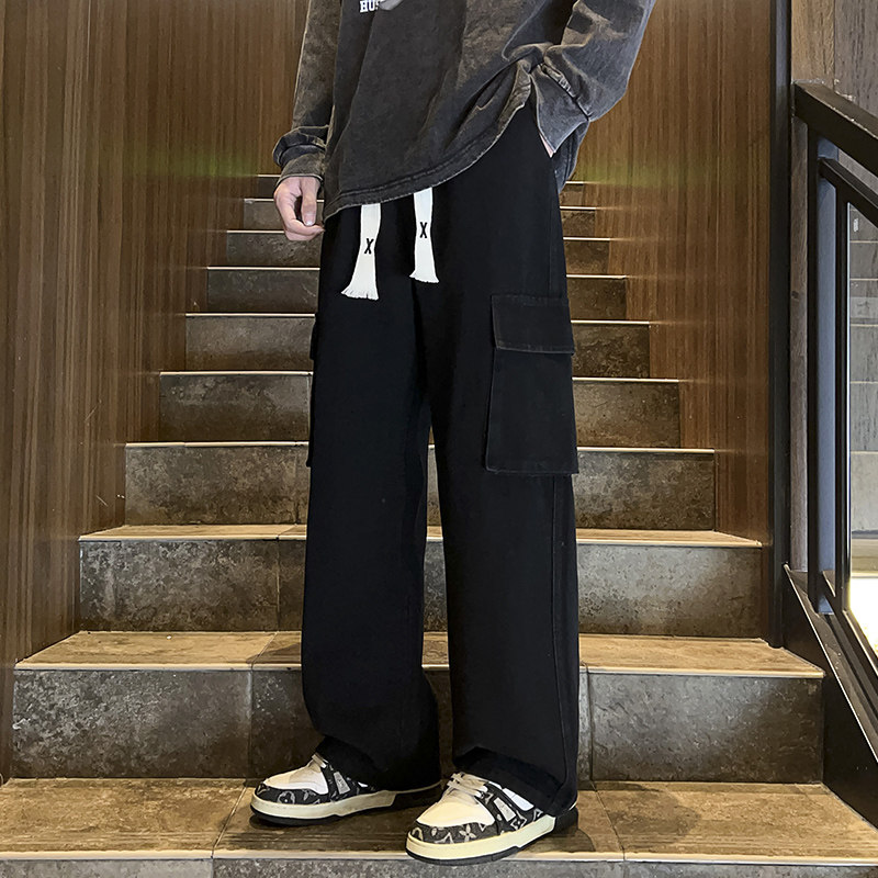 牛仔裤男秋季2023潮牌高街阔腿设计感直筒工装长裤-BK801-P48泥黄,男装牛仔裤,星座307-3(原516-1)