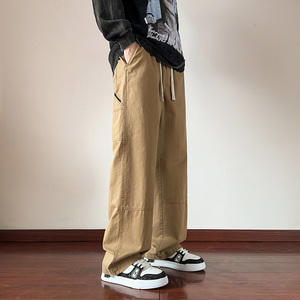 卡其色工装裤子男士春夏季复古宽松直筒休闲长裤潮-5077-P55卡其