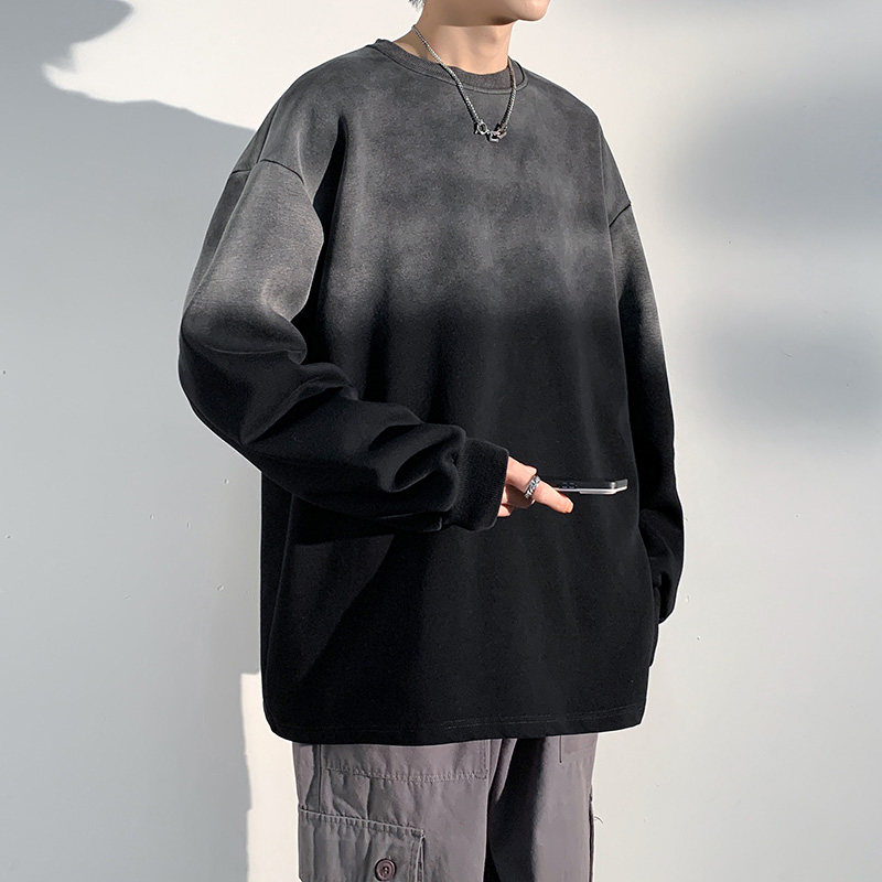港风卫衣男2024春秋渐变水洗oversize宽松情侣上衣-WY6602-P60黑,男装卫衣,星座307-3(原516-1)