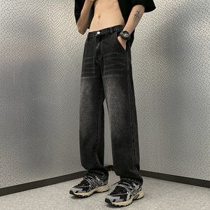 黑色牛仔裤男2024秋季高街vibe美式裤oversize微喇裤-BK303-P45图片