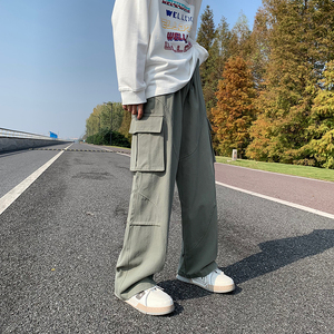 日系工装裤子男春季哈伦直筒抽绳潮牌 百搭休闲长裤-K521-P40军绿图片