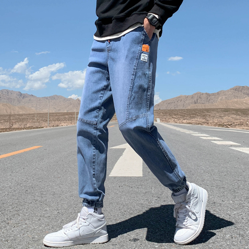 Jeans men's baggy pants spring Japanese Harlem Leggings road view blue