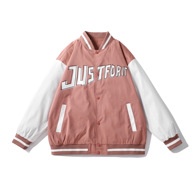 美式潮牌ins棒球服男秋季情侣宽松夹克衫休闲外套-JK817-P60粉色,男装夹克,星座307-3(原516-1)