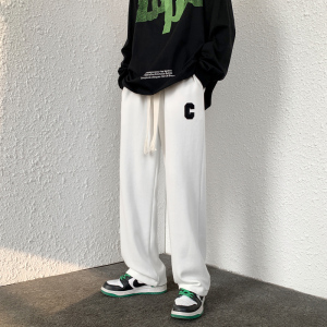 休闲裤男春季宽松直筒裤港风韩版潮流高街拖地长裤-K331-P40-白色