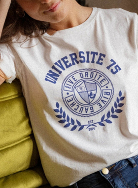 白色正肩t恤女短袖法式复古字母宽松纯棉半袖2025年春夏季新款