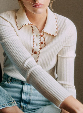 翻领针织衫上衣女2025年新款修身春款套头POLO领法式复古薄款毛衣