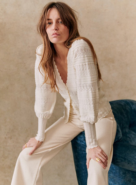 白色开衫针织外套女V领法式新款复古镂空薄款2025新款毛衣春季款