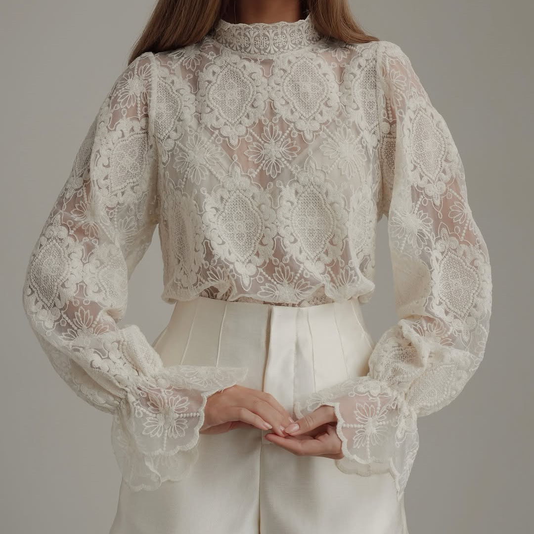 白色蕾丝衫女宽松长袖春秋上衣女时尚优雅温柔打底衫2026新款衬衫