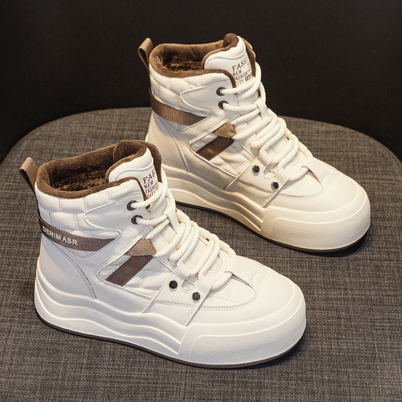 真皮雪地靴女款2025新款百搭爆款高帮小白鞋厚底冬季加绒保暖棉鞋