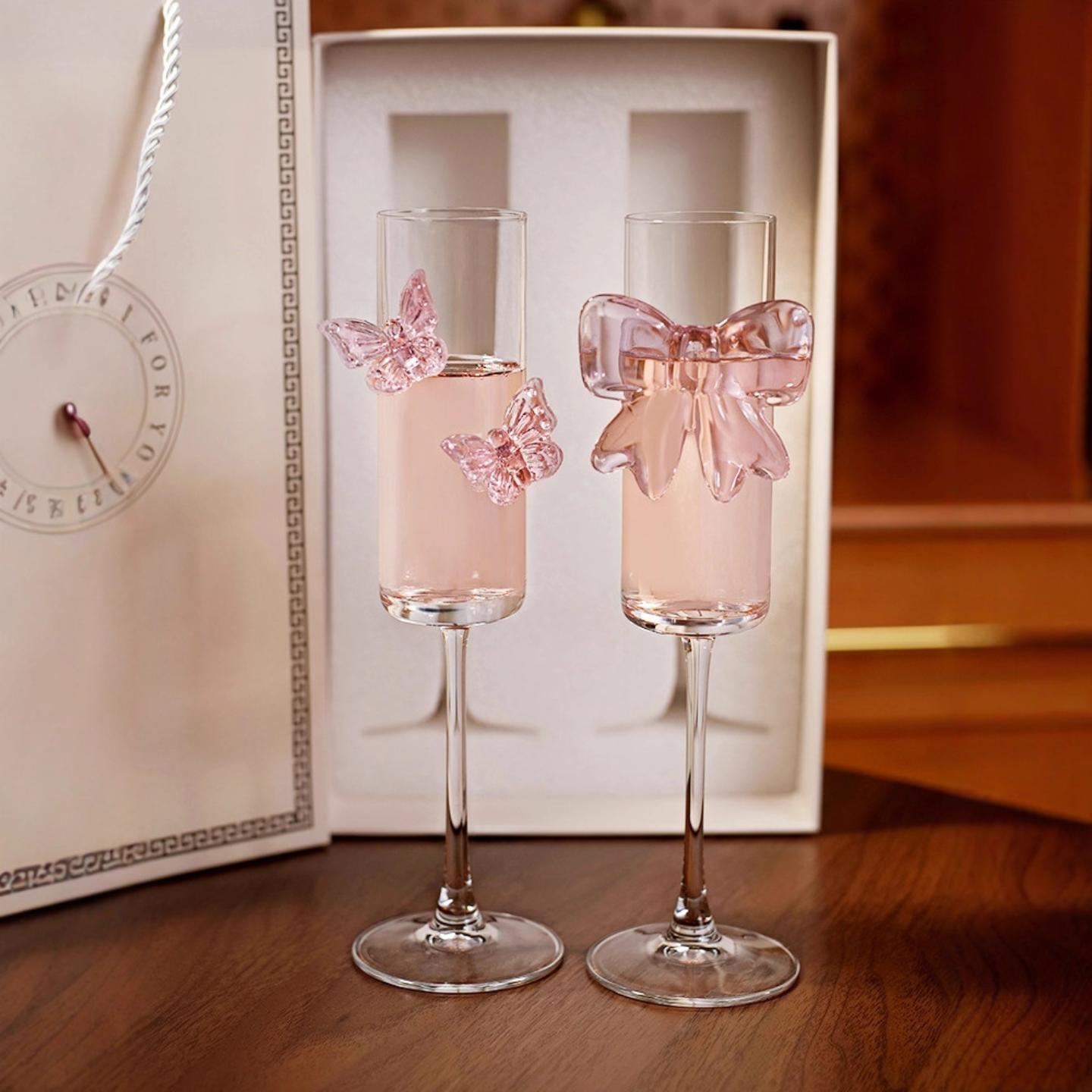 水晶香槟杯起泡酒高脚杯礼盒套装女高颜值葡萄酒杯一对鸡尾酒杯子